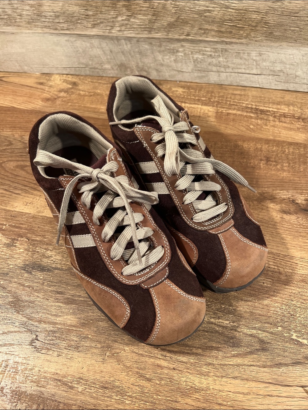 Skechers USA Women's Brown and Tan Suede Lace-Up Sneakers